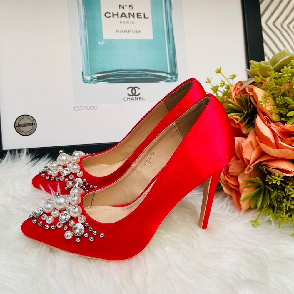 Embellished Red Satin Heel - Picture 9 of 9